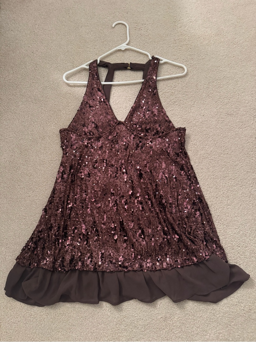Sequined Brown Free People Dress with Ruffled Hem- New with Tags